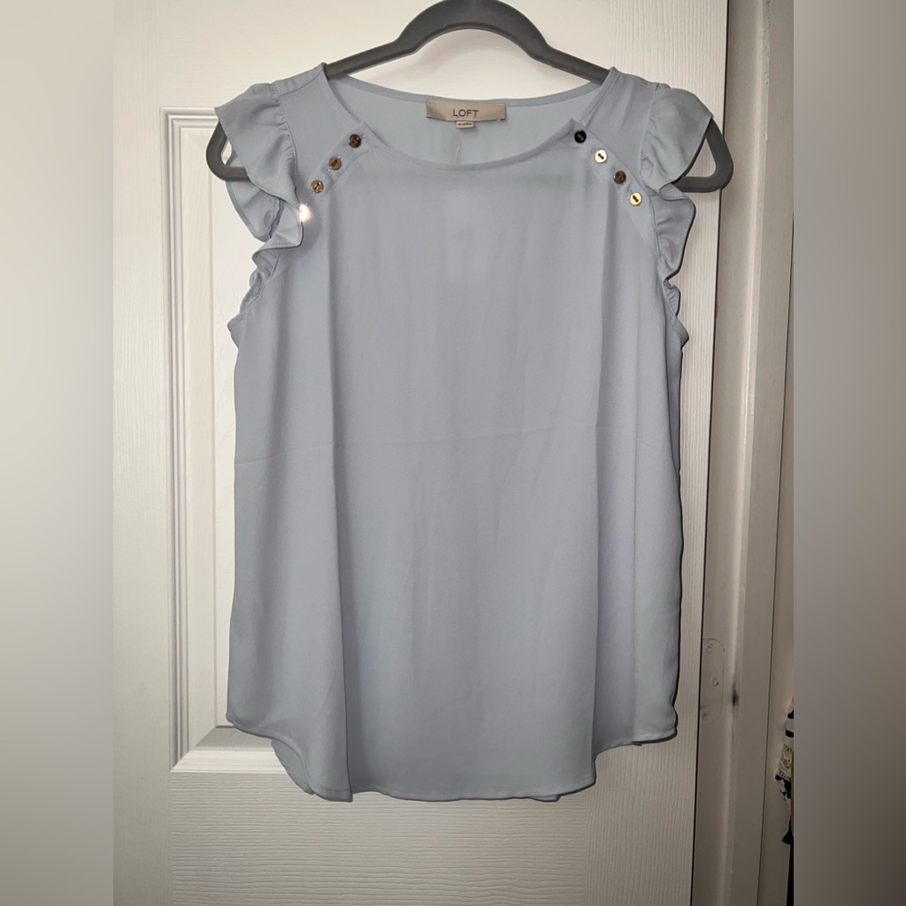 LOFT Blue Button Flutter Cap Sleeve Top, Size XS, NWT